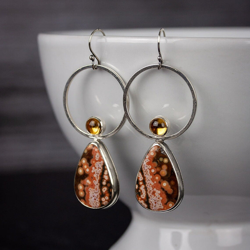 Wholesale Creative Flower Inlaid Purple Diamond Luxury Antique Silver Round Swing Earrings